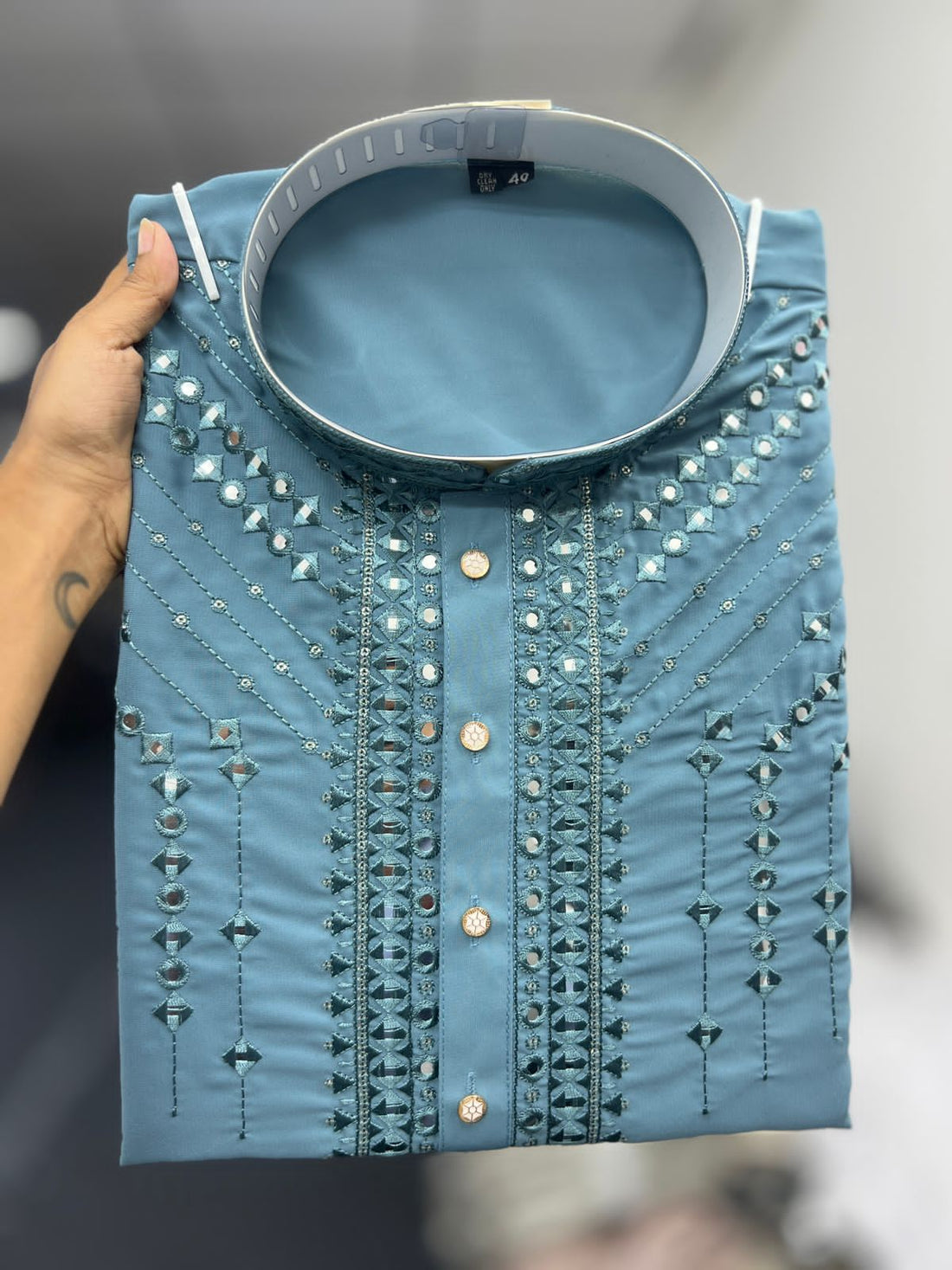 Luxe Blue Armaani Lachko Heavy Embroidery Sequins Work Kurta Pajama 