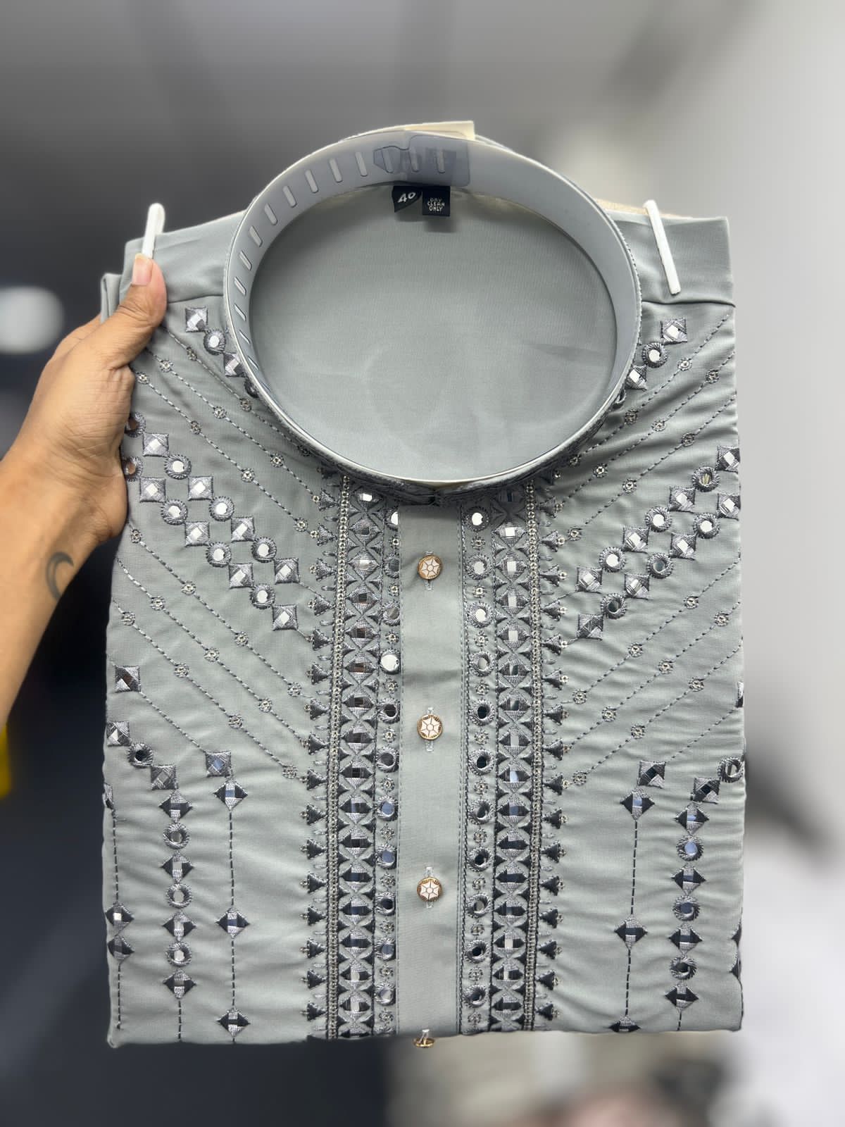 Grey Armaani Lachko Heavy Embroidery Sequins Work Kurta Pajama 