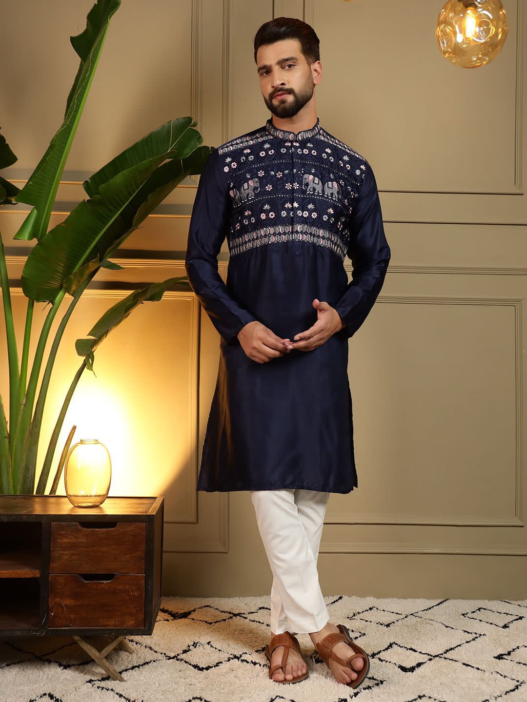 Blue Premium Silk With Embroidery sequins work Kurta Pajama 