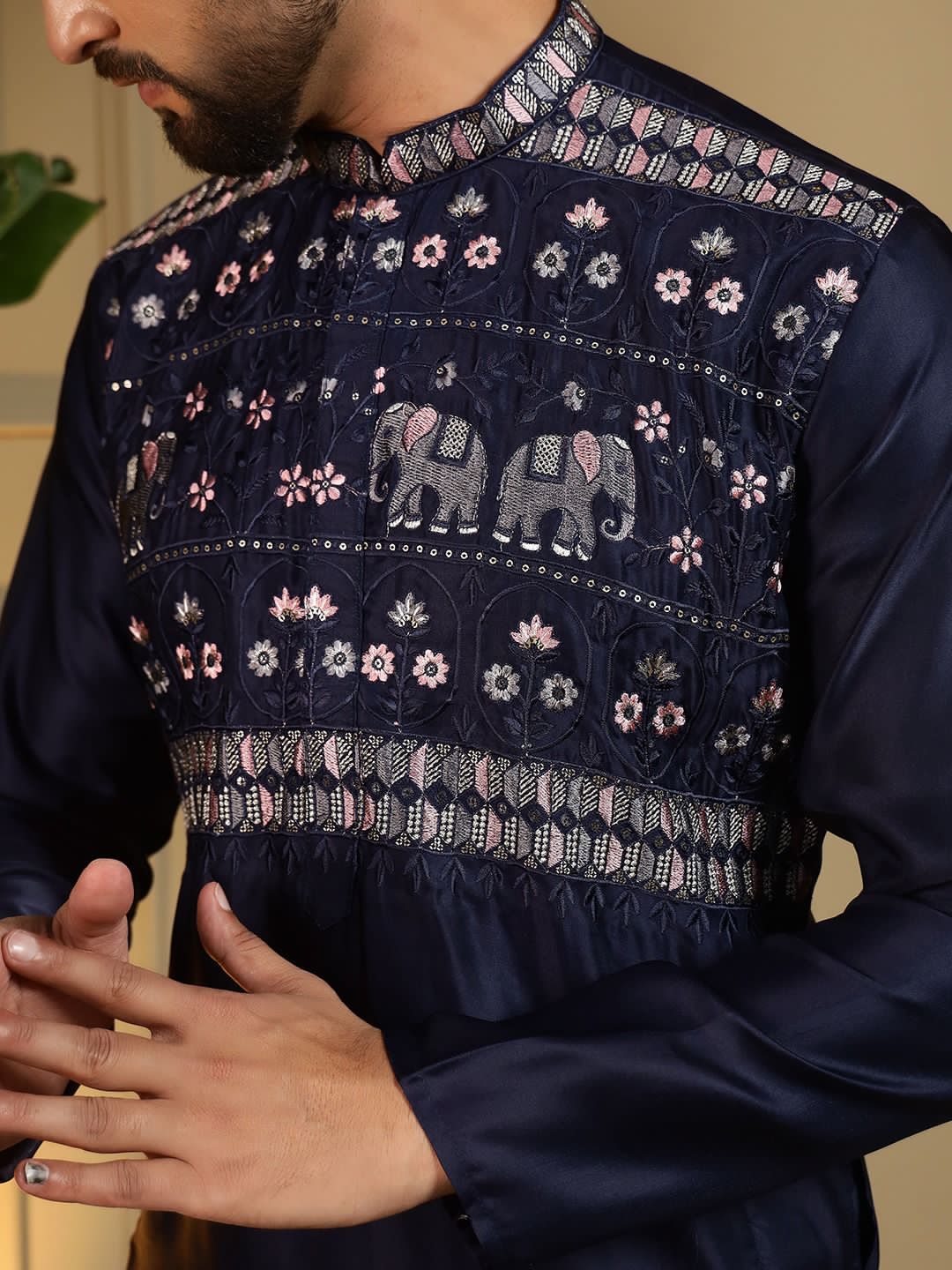 Blue Premium Silk With Embroidery sequins work Kurta Pajama 