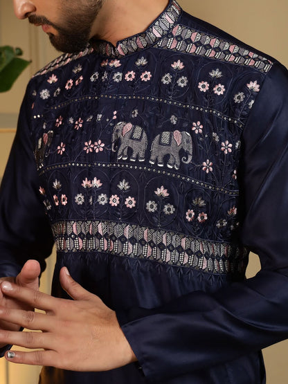 Blue Premium Silk With Embroidery sequins work Kurta Pajama 