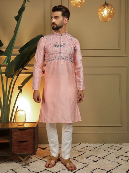 Pink Premium Silk With Embroidery sequins work Kurta Pajama 