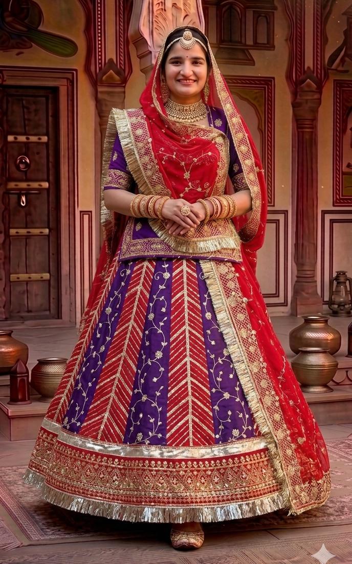 Purple Pure Soft Silk Rajsthani Rajwadi Rajputi Poshak Lehenga Choli 