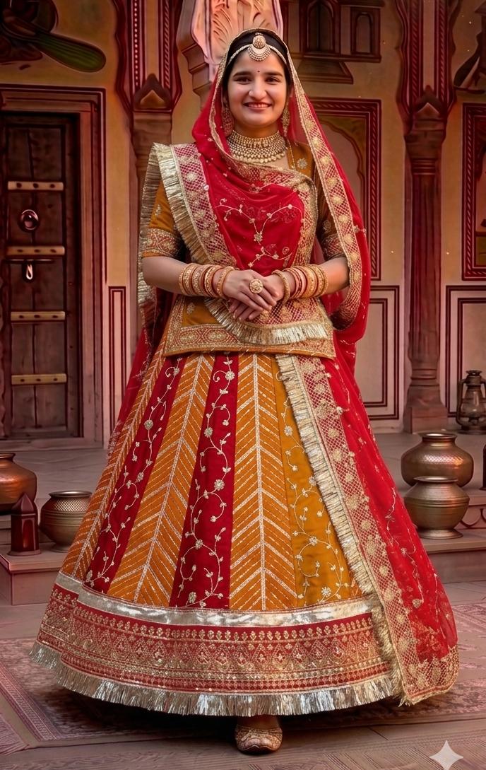 Yellow Pure Soft Silk Rajsthani Rajwadi Rajputi Poshak Lehenga Choli 