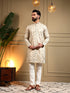 Cream Royal Silk Embroidery Sequence Work Kurta Pajama 