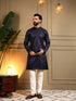 Navy Blue Royal Silk Embroidery Sequence Work Kurta Pajama 