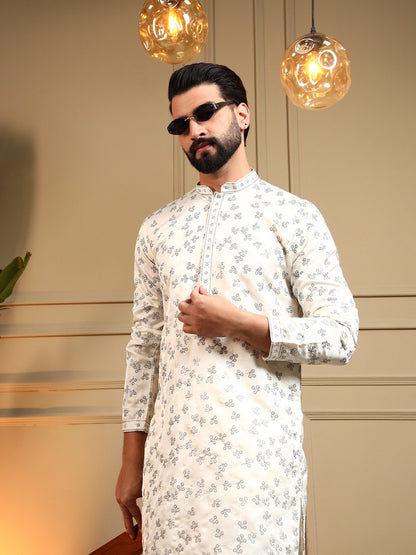 White Royal Silk Embroidery Sequence Work Kurta Pajama 