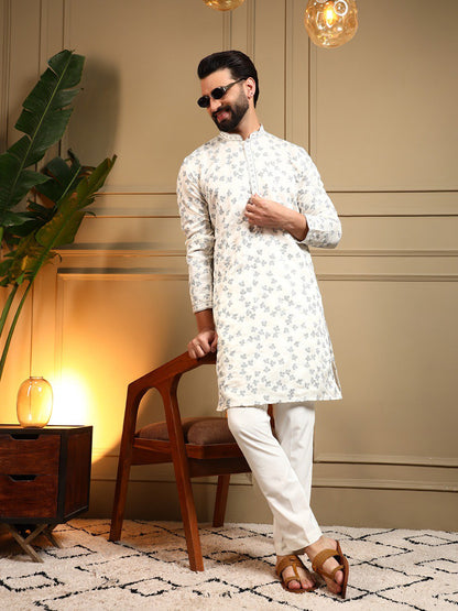 White Royal Silk Embroidery Sequence Work Kurta Pajama 