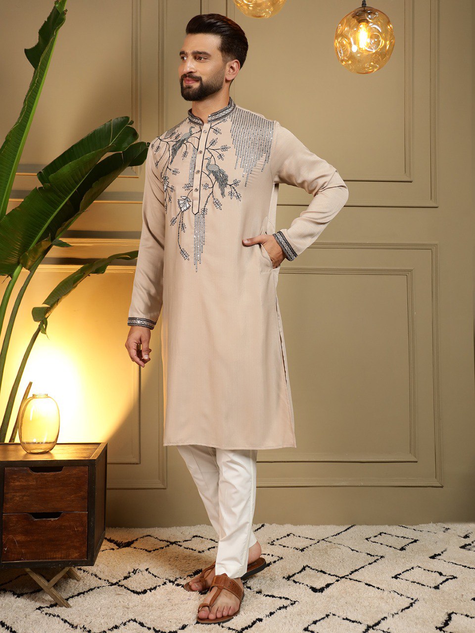 Chiku Pure Viscose Silk Embroidery Sequence Work Kurta Pajama 