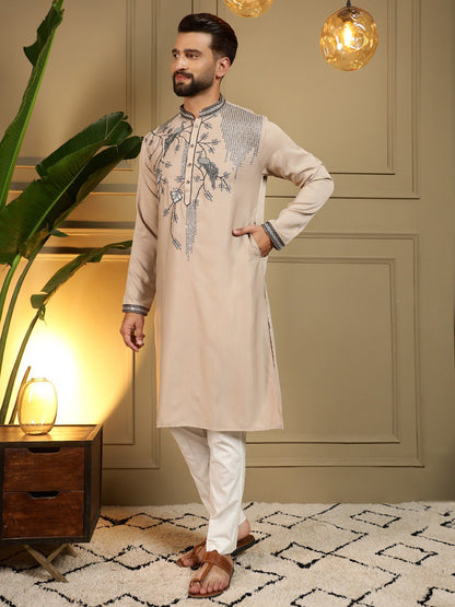 Chiku Pure Viscose Silk Embroidery Sequence Work Kurta Pajama 