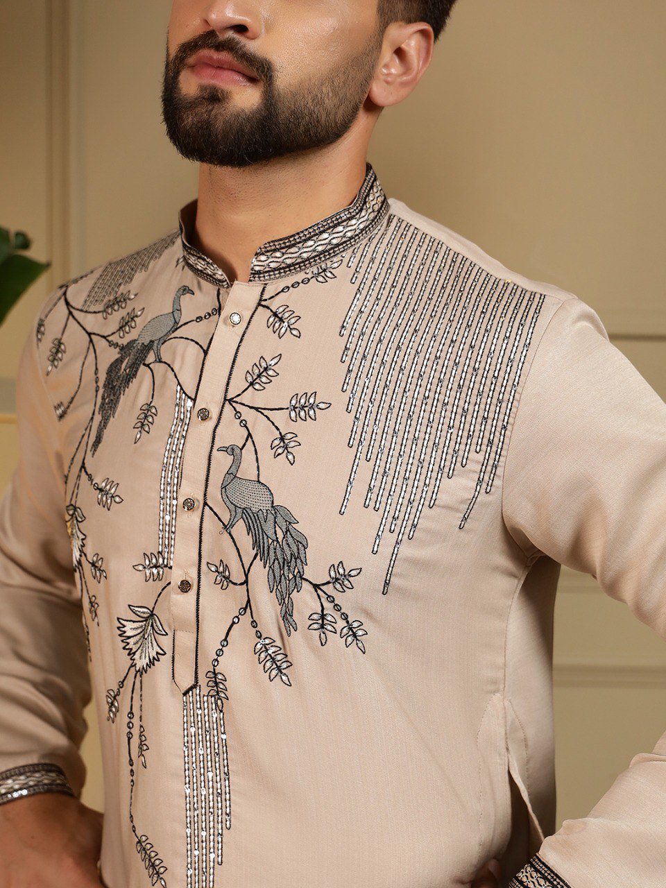 Chiku Pure Viscose Silk Embroidery Sequence Work Kurta Pajama 