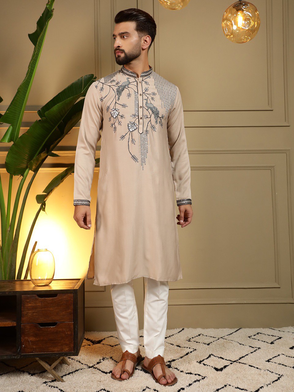 Chiku Pure Viscose Silk Embroidery Sequence Work Kurta Pajama 