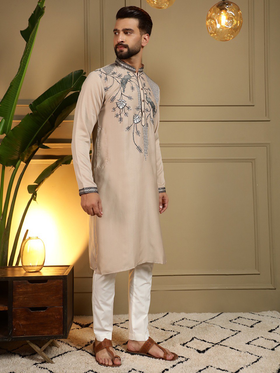 Chiku Pure Viscose Silk Embroidery Sequence Work Kurta Pajama 