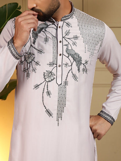 Pink Pure Viscose Silk Embroidery Sequence Work Kurta Pajama 