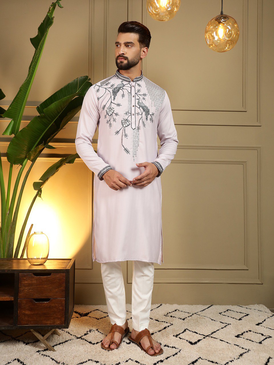 Pink Pure Viscose Silk Embroidery Sequence Work Kurta Pajama 