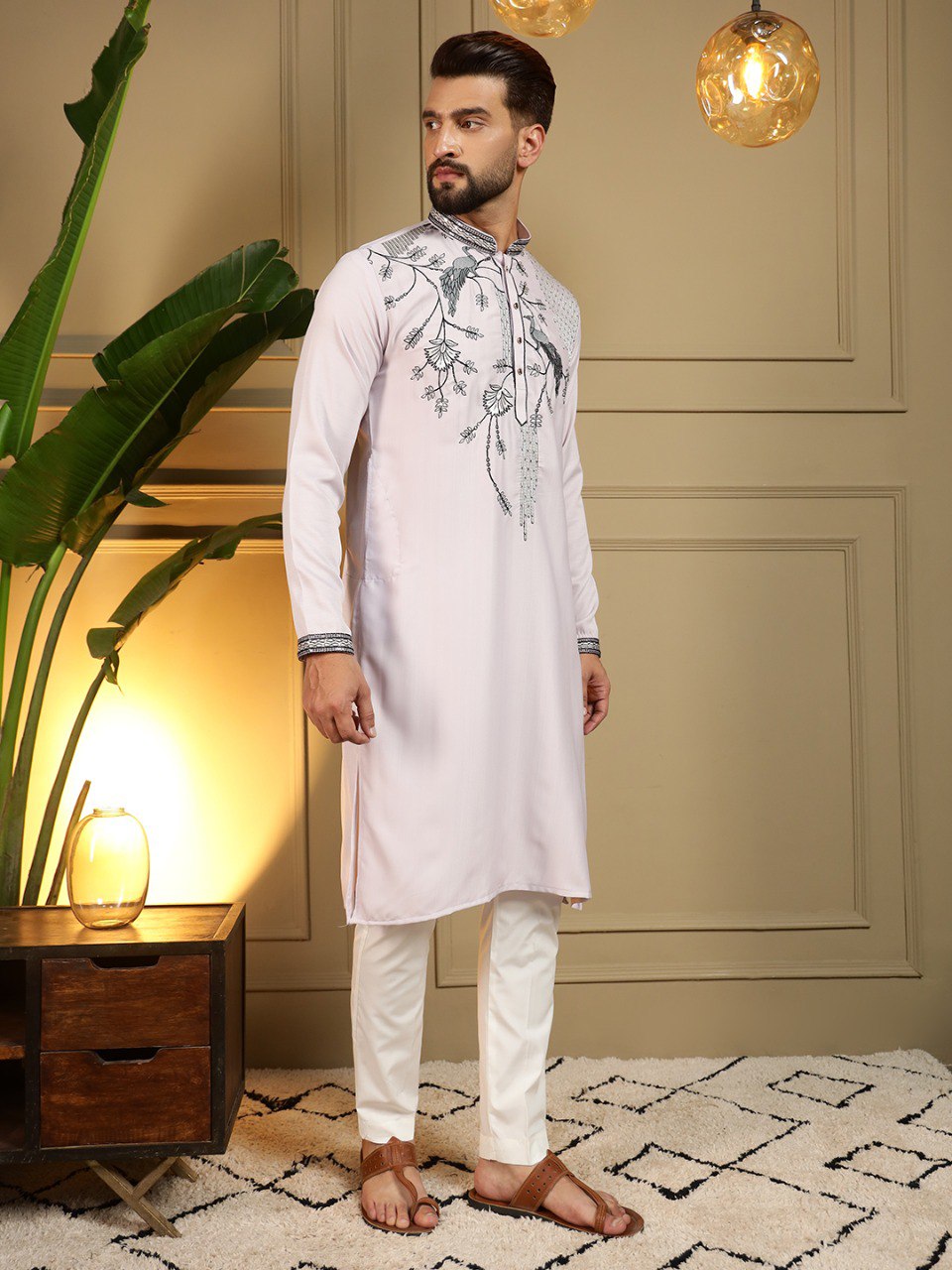 Pink Pure Viscose Silk Embroidery Sequence Work Kurta Pajama 