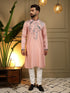 Peach Pure Viscose Silk Embroidery Sequence Work Kurta Pajama 