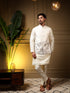 White Pure Soft Slub Silk Heavy Embroidery Work Kurta Pajama with Koti Jacket 