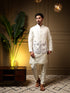 White Pure Soft Slub Silk Heavy Embroidery Work Kurta Pajama with Koti Jacket 