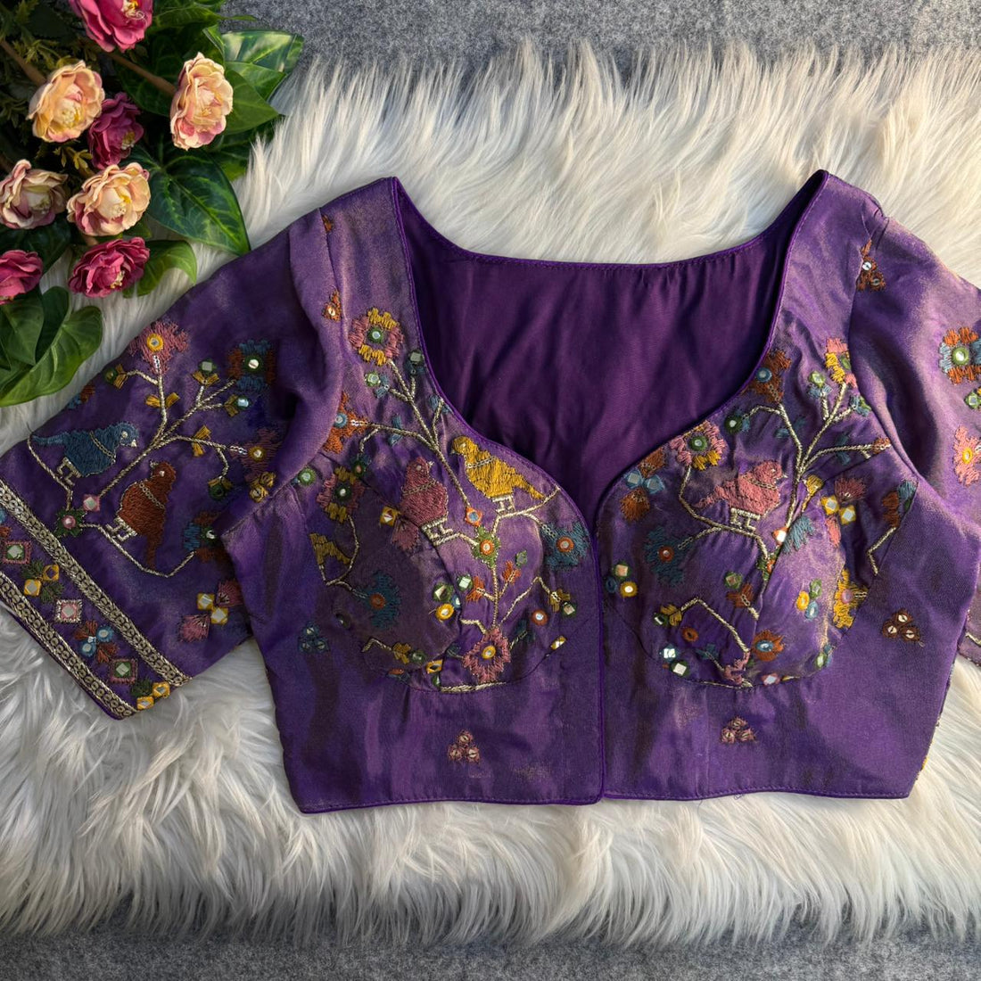 Blue Pure Heavy Pure Soft Viscous Cosmos Silk Blouse 