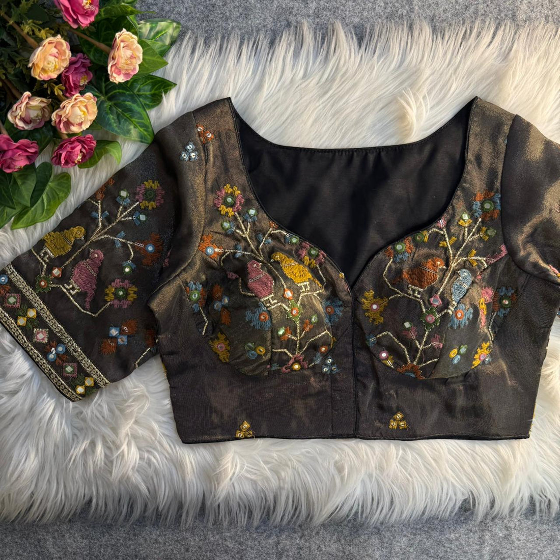 Black Pure Heavy Pure Soft Viscous Cosmos Silk Blouse 