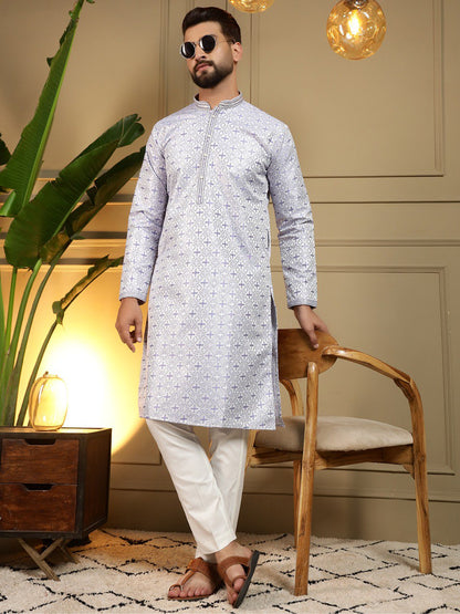 Blue Pure Heavy Jacquar Silk Kurta Pajama 