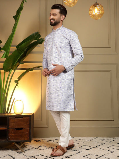 Blue Pure Heavy Jacquar Silk Kurta Pajama 
