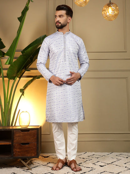 Blue Pure Heavy Jacquar Silk Kurta Pajama 