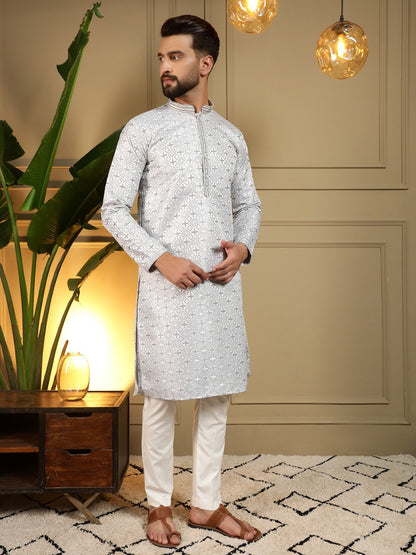 Grey Pure Heavy Jacquar Silk Kurta Pajama 