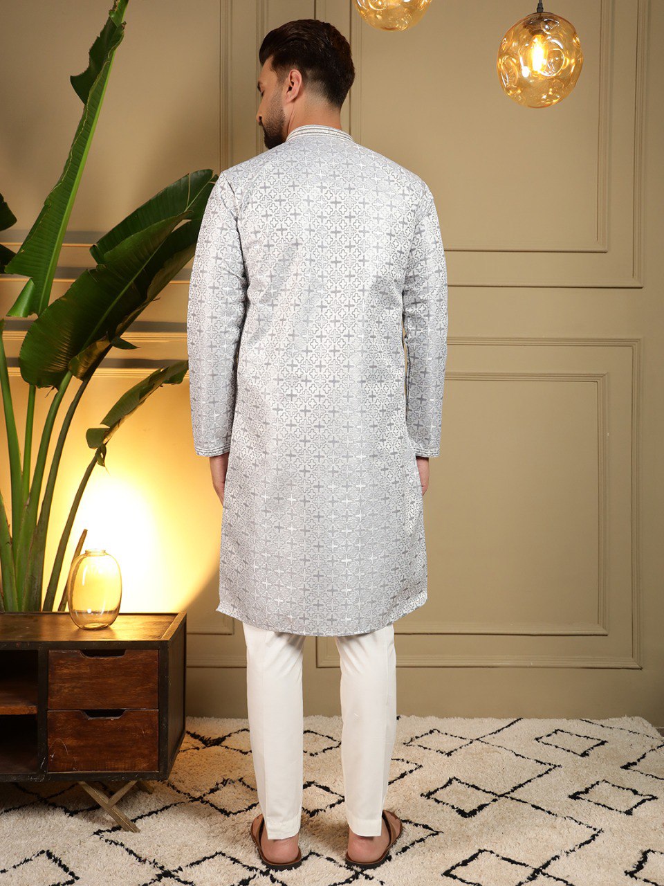 Grey Pure Heavy Jacquar Silk Kurta Pajama 