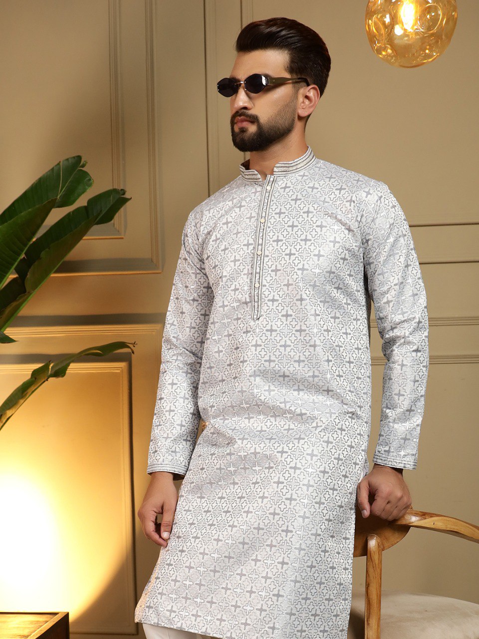 Grey Pure Heavy Jacquar Silk Kurta Pajama 