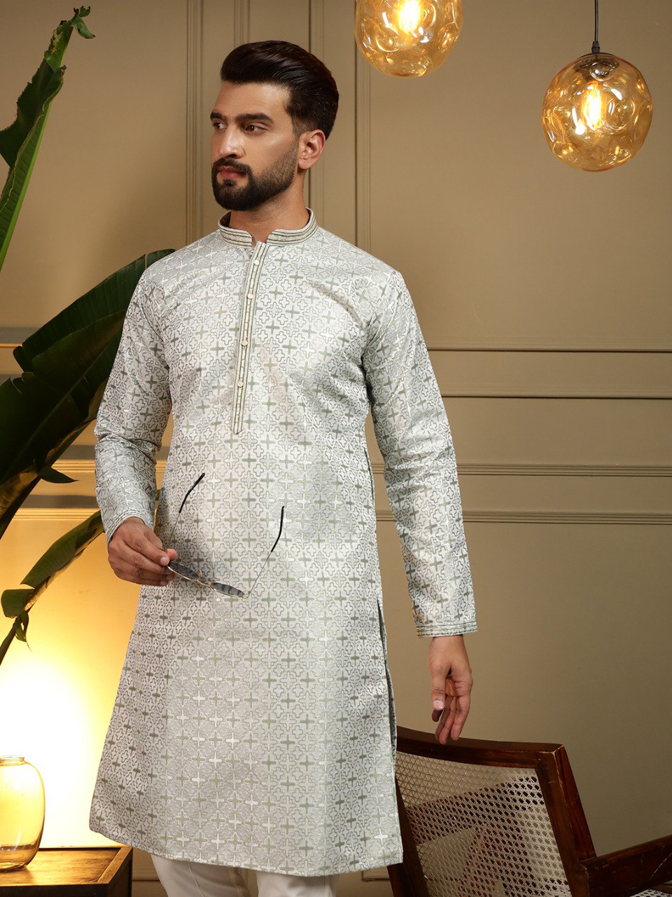 Green Pure Heavy Jacquar Silk Kurta Pajama 