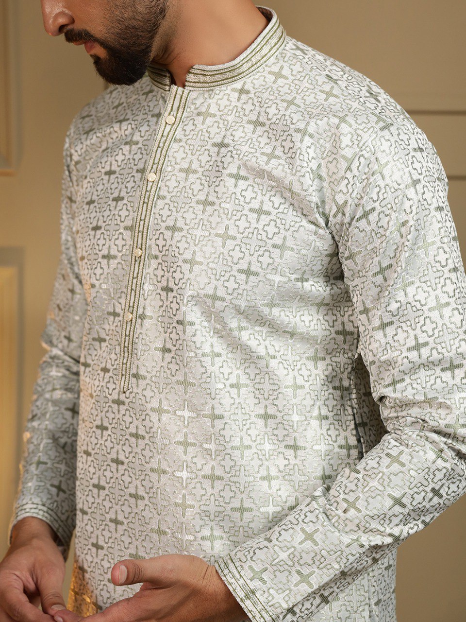 Green Pure Heavy Jacquar Silk Kurta Pajama 