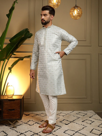 Green Pure Heavy Jacquar Silk Kurta Pajama 