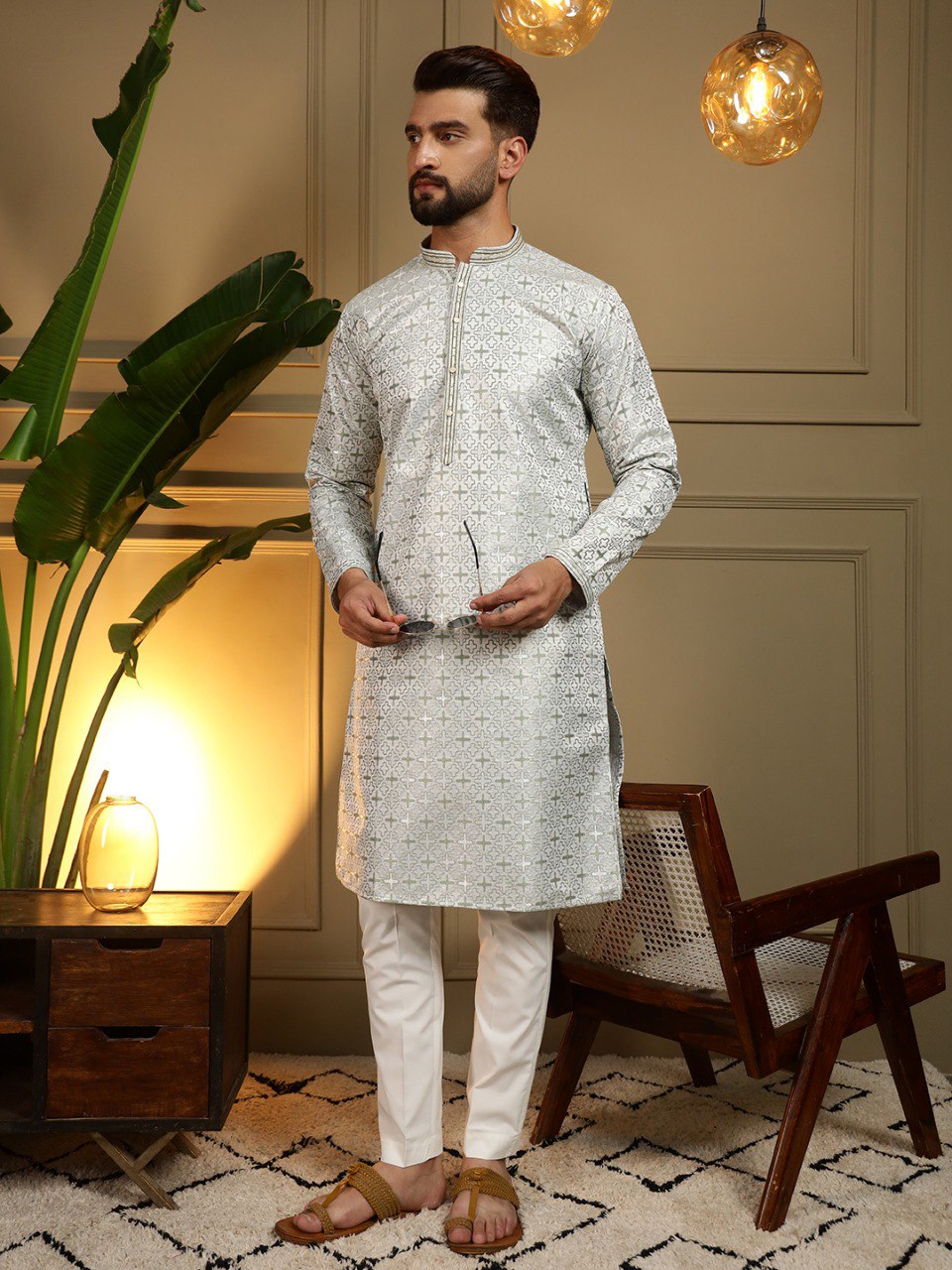 Green Pure Heavy Jacquar Silk Kurta Pajama 