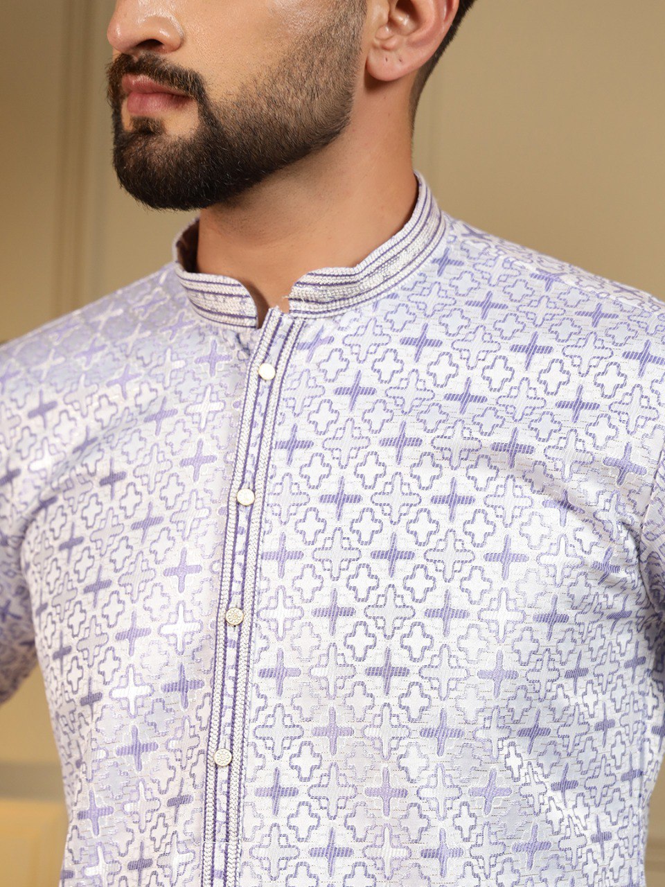 Blue Pure Heavy Jacquar Silk Kurta Pajama 