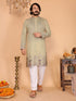 Beige Pure Heavy Linen Cotton Heavy Embroidery Work Kurta Pajama 