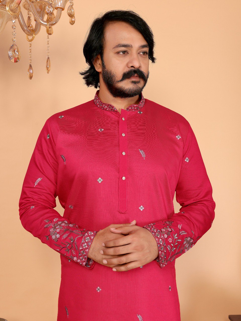 Rani Pure Heavy Linen Cotton Heavy Embroidery Work Kurta Pajama 