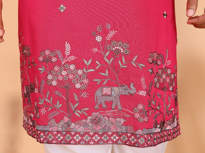Rani Pure Heavy Linen Cotton Heavy Embroidery Work Kurta Pajama 