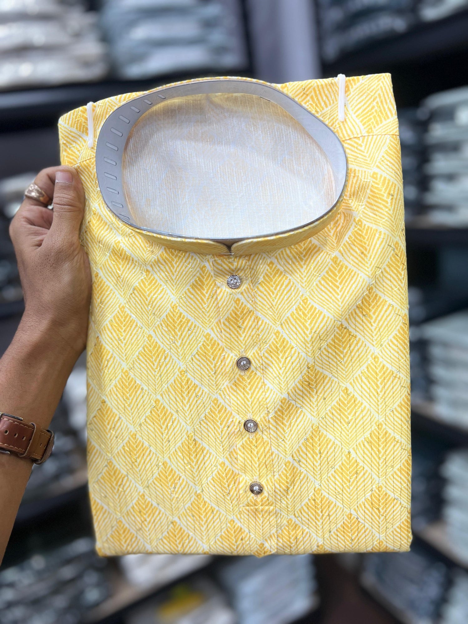 Yellow Pure Heavy Cotton Sequence Work and Print Kurta Pajama 
