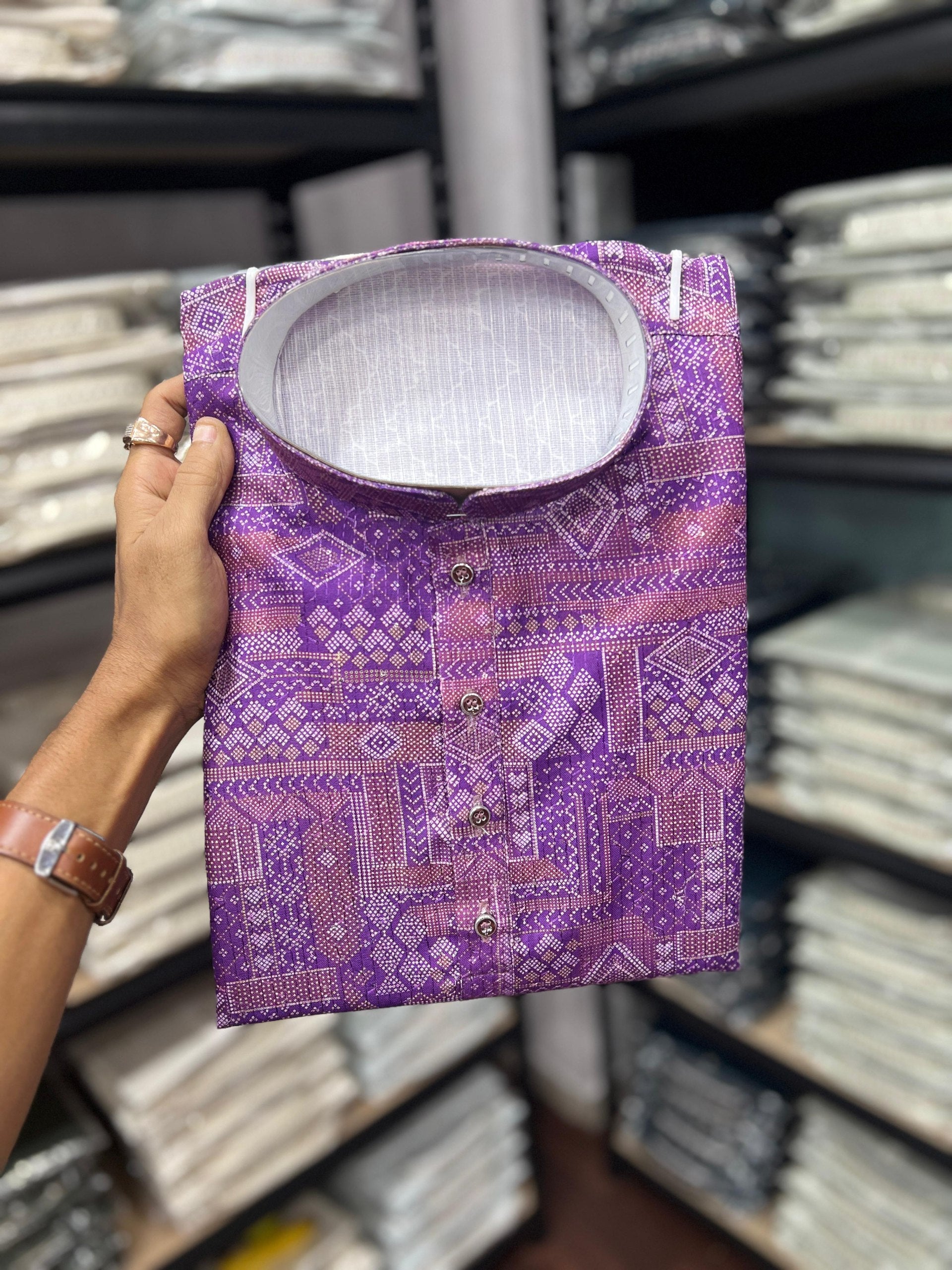 Purple Pure Heavy Cotton Sequence Work and Print Kurta Pajama 