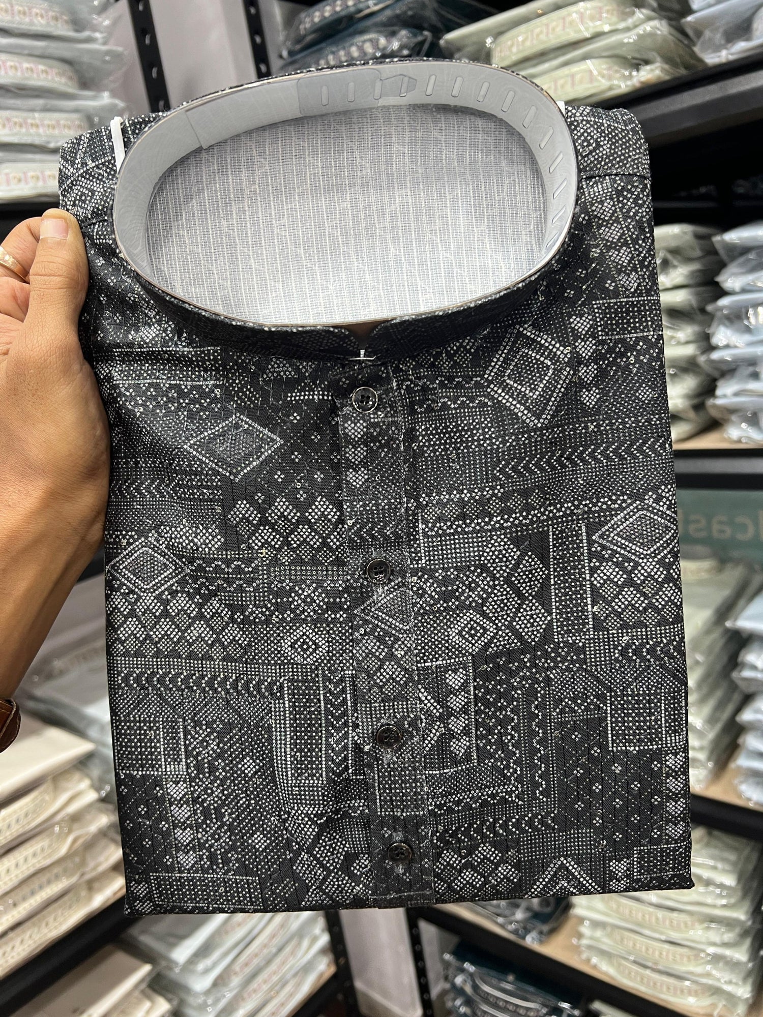 Black Pure Heavy Cotton Sequence Work and Print Kurta Pajama 