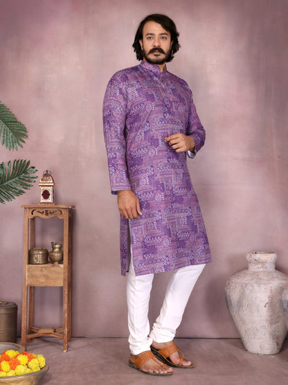 Purple Pure Heavy Cotton Sequence Work and Print Kurta Pajama 