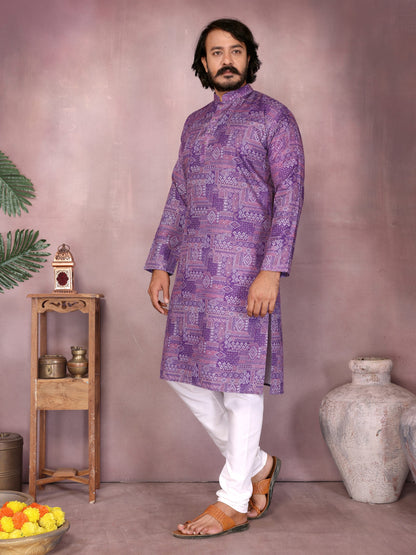 Purple Pure Heavy Cotton Sequence Work and Print Kurta Pajama 