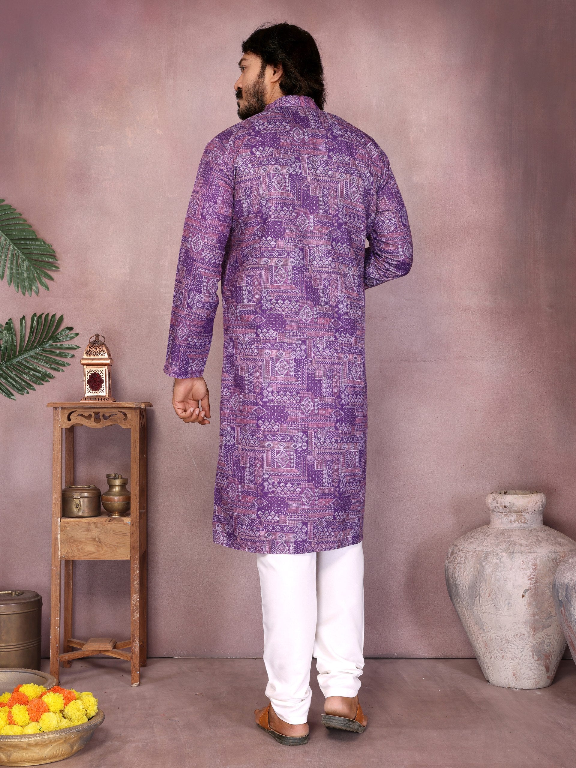 Purple Pure Heavy Cotton Sequence Work and Print Kurta Pajama 