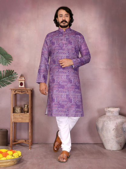 Purple Pure Heavy Cotton Sequence Work and Print Kurta Pajama 