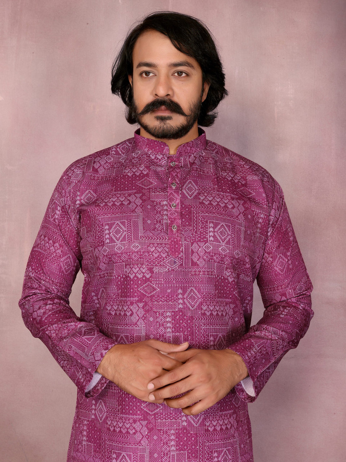 Maroon Pure Heavy Cotton Sequence Work and Print Kurta Pajama 