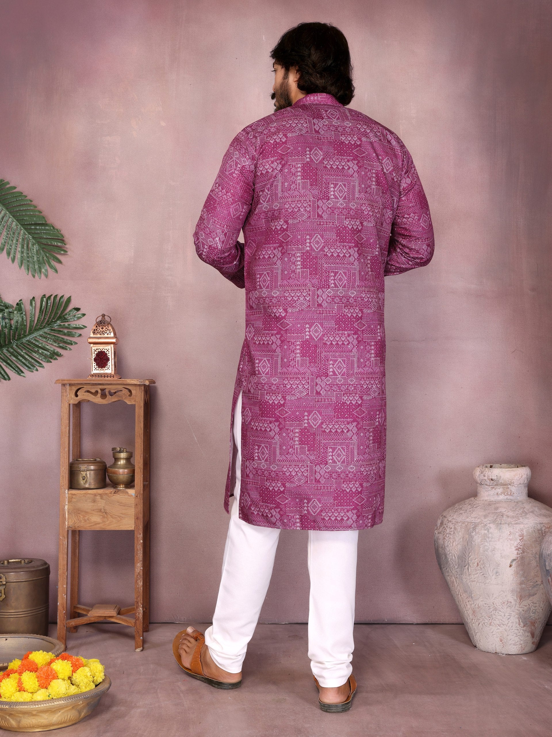 Maroon Pure Heavy Cotton Sequence Work and Print Kurta Pajama 