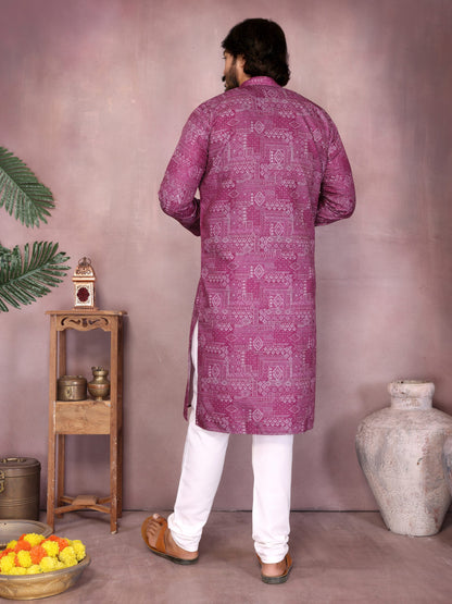 Maroon Pure Heavy Cotton Sequence Work and Print Kurta Pajama 