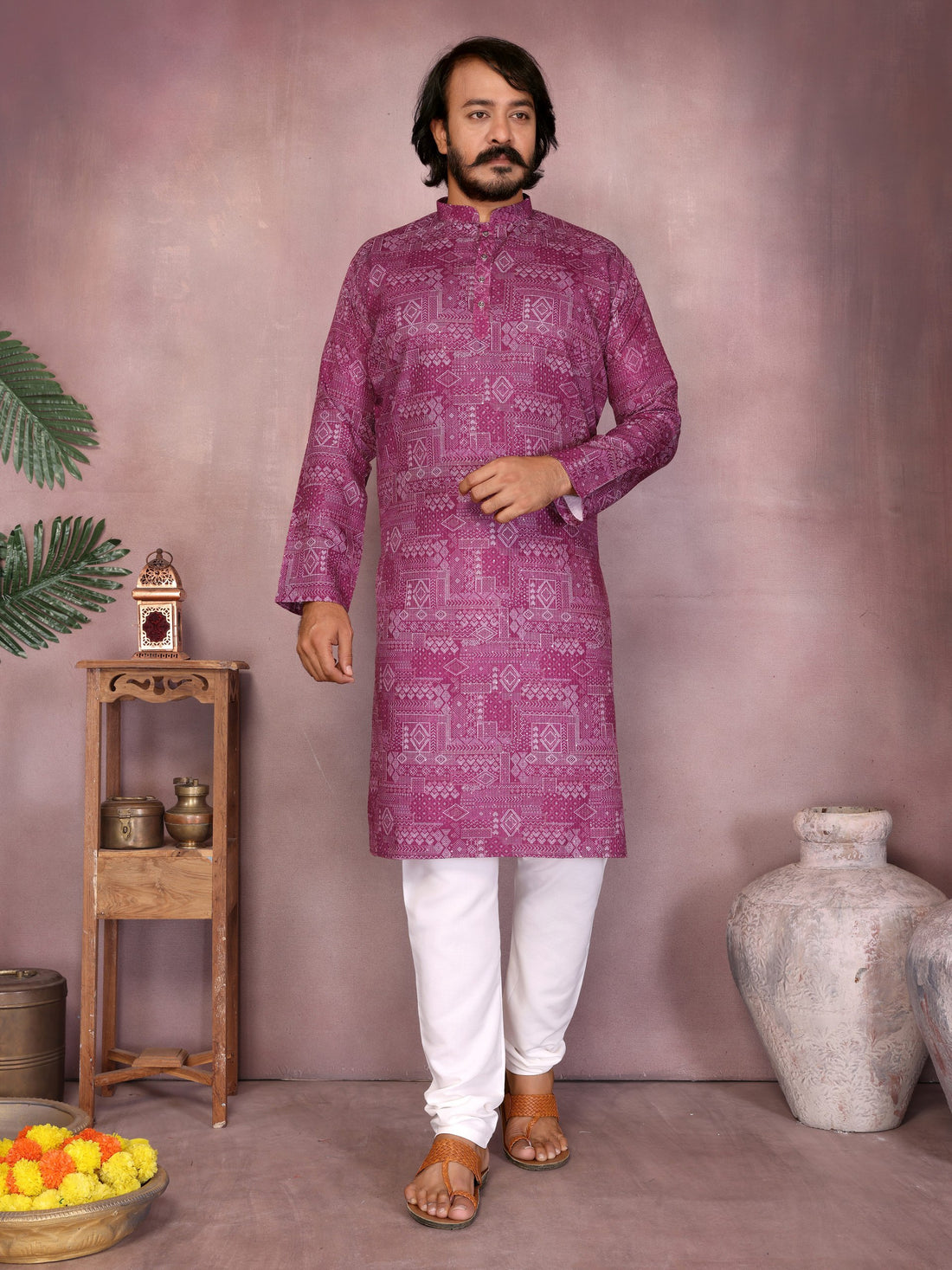 Maroon Pure Heavy Cotton Sequence Work and Print Kurta Pajama 